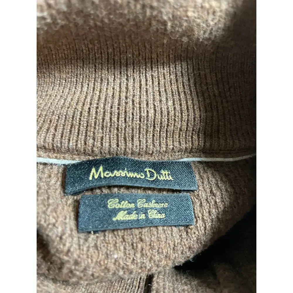 Massimo Dutti Men's Brown Cashmere 1/4 Zip Waffle Knit Long Sleeve Sweater Sz S